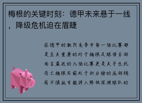 梅根的关键时刻：德甲未来悬于一线，降级危机迫在眉睫